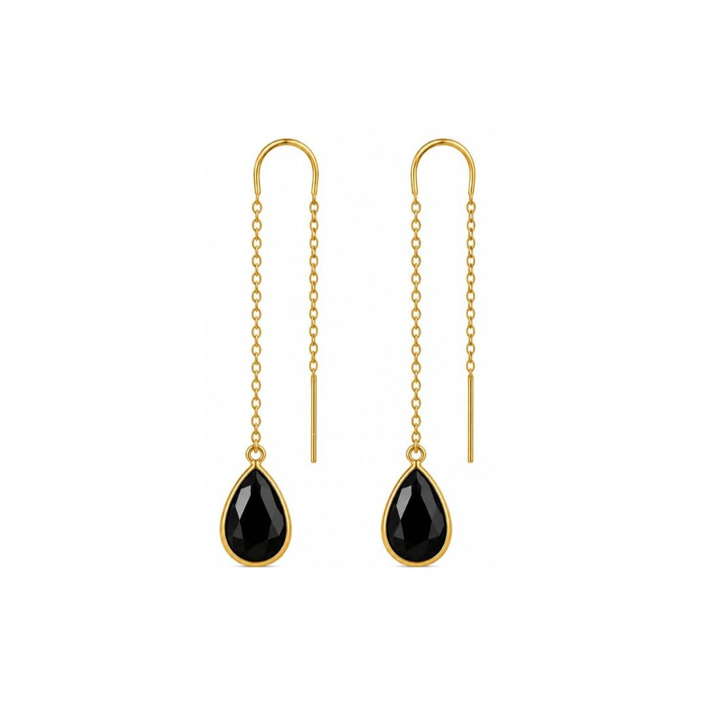 Gold Plated Balck Cubic Zirconia Link Drop Earrings