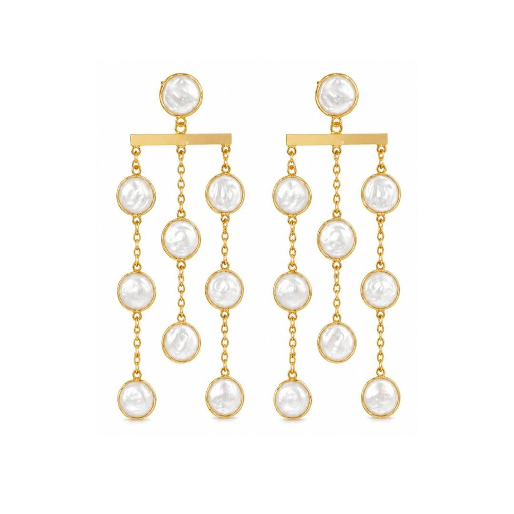 Gold Plated Pearl Drop Link Chain Earrings