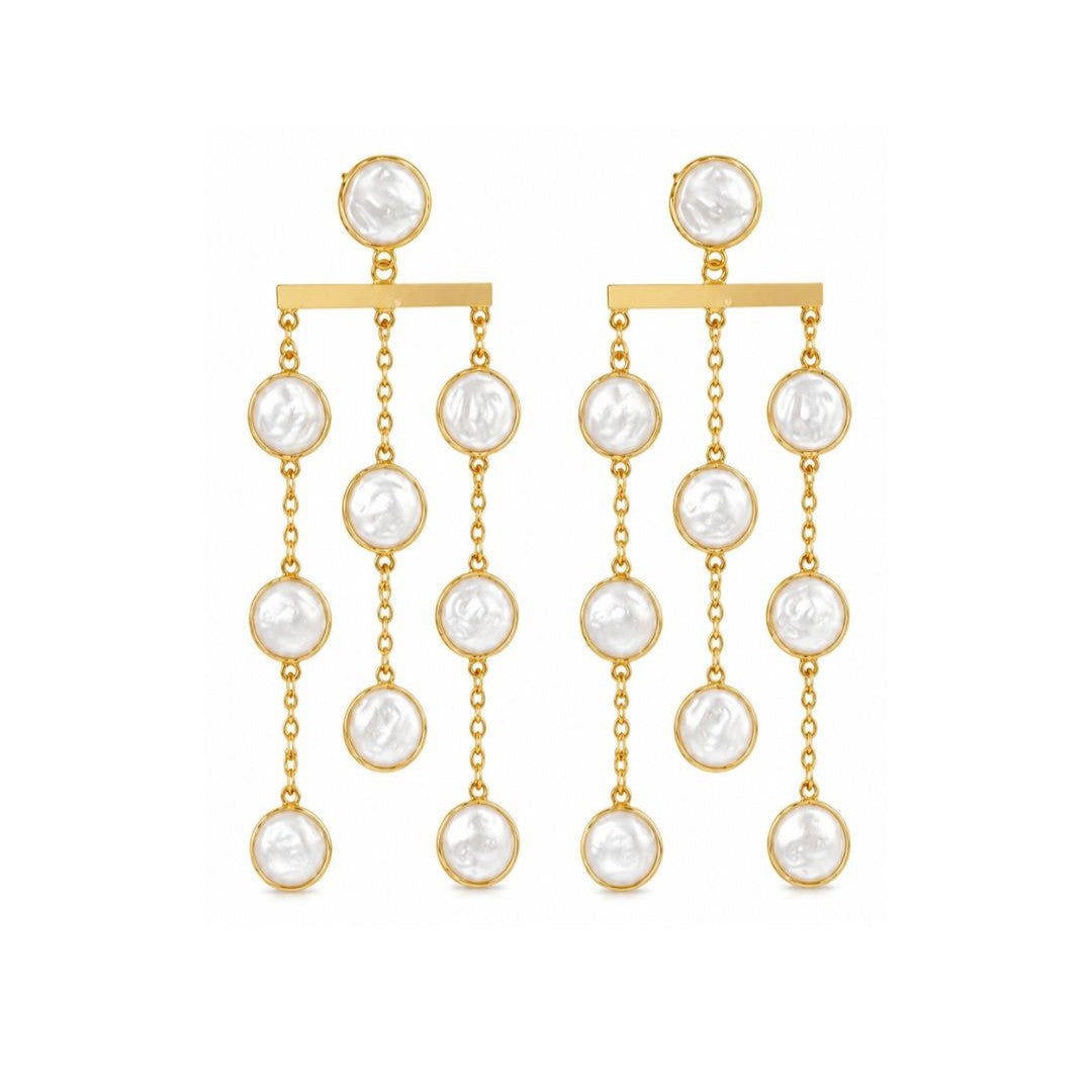 Gold Plated Pearl Drop Link Chain Earrings