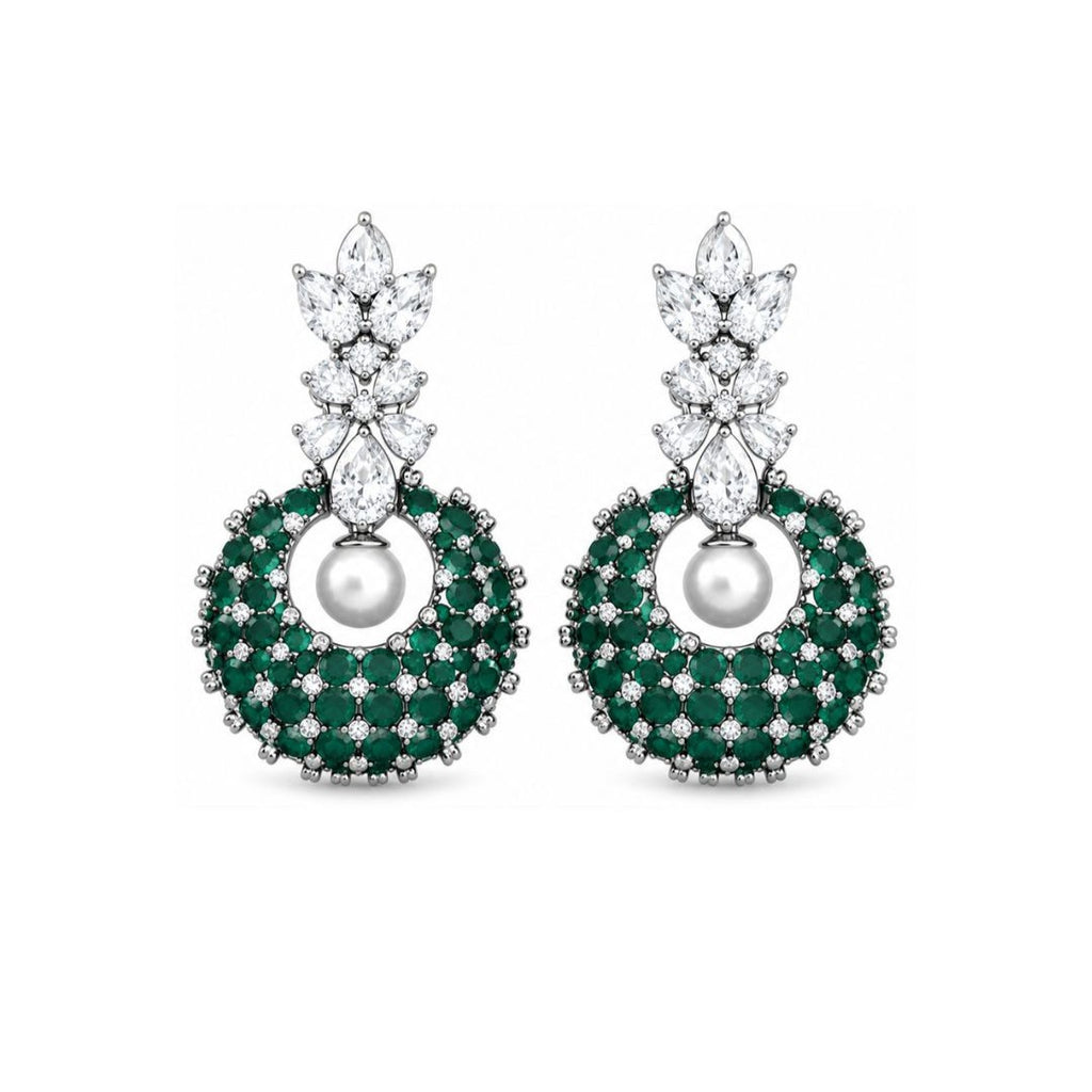Rhodium Plated Cubic Zirconia Pearl Drop Earrings