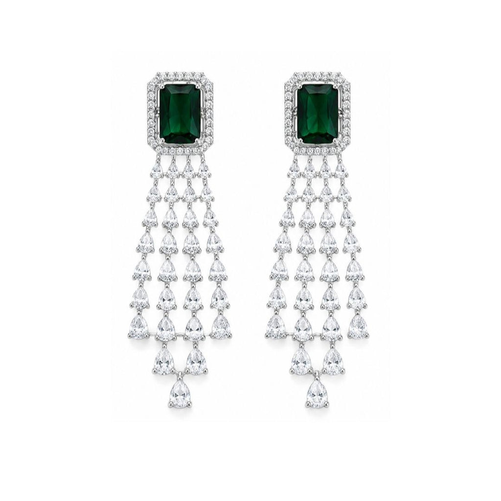 Rhodium Plated Cubic Zirconia Drop Earrings