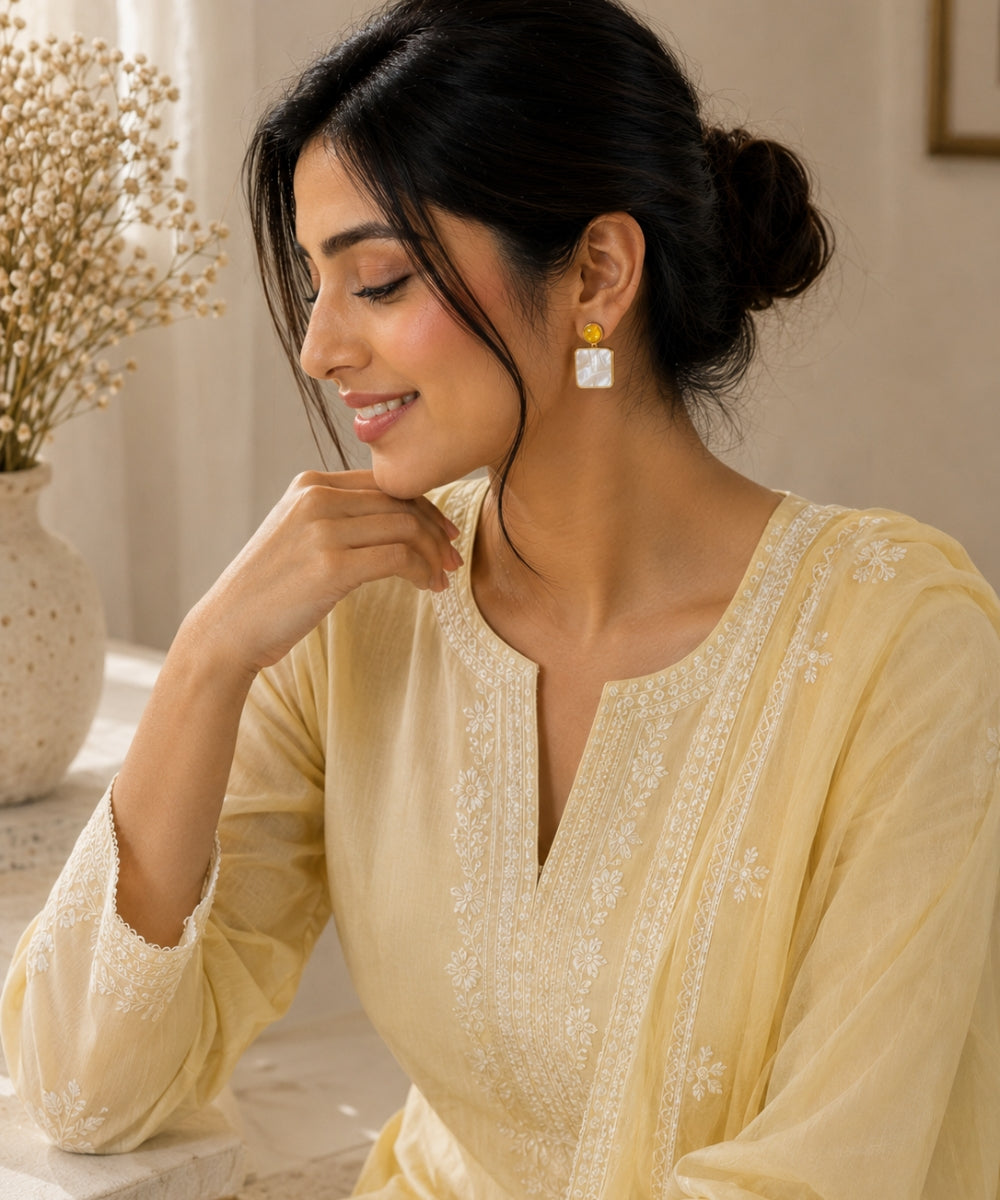 Gold Plated Mother of Pearl CZ Drop Earrings