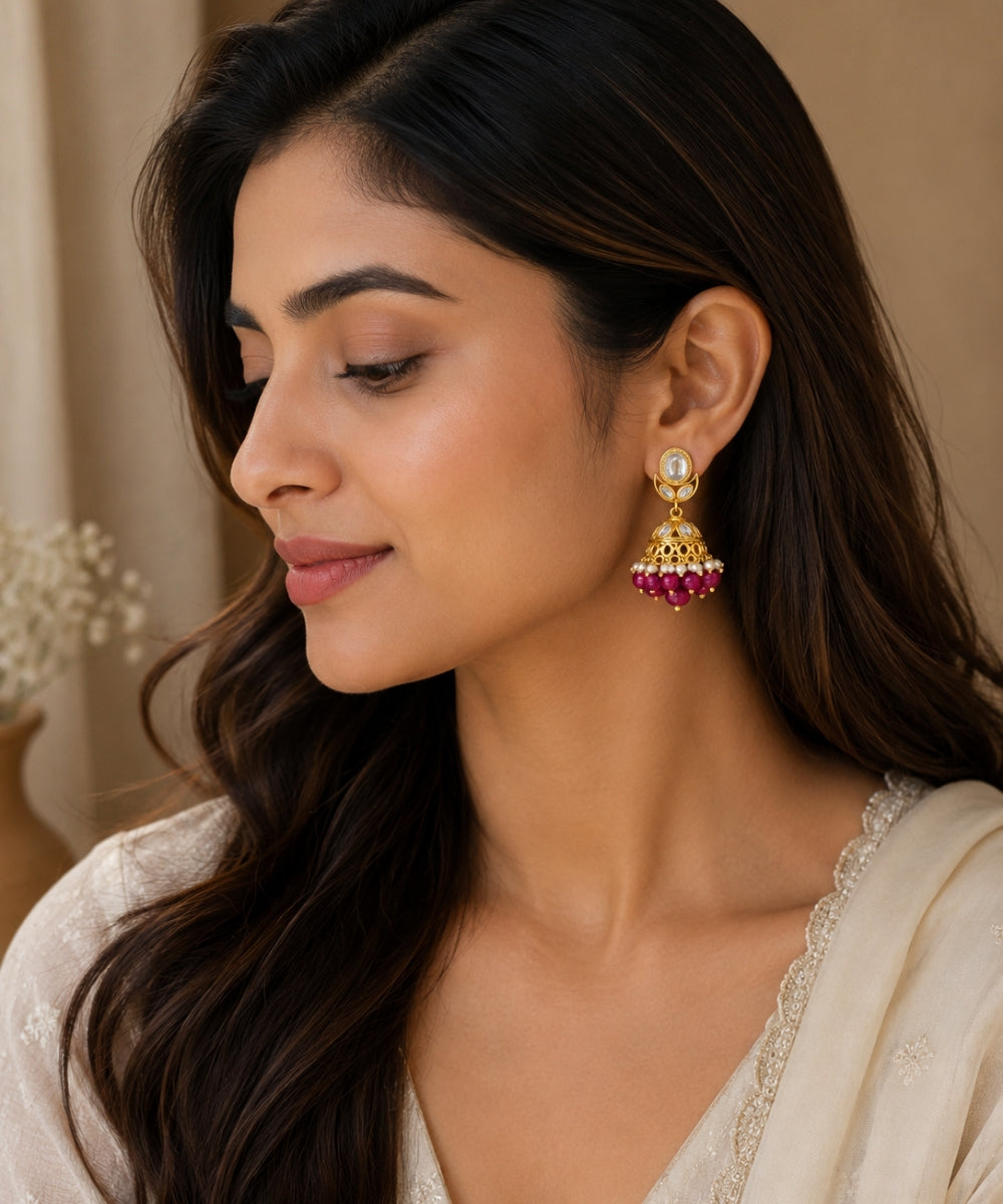 Gold Plated Kundan Jhumki Earrings