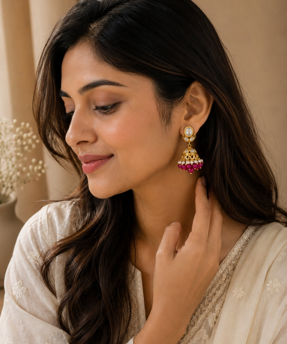 Gold Plated Kundan Jhumki Earrings