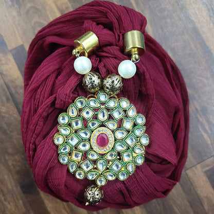 Maroon Georgette Scarf With Kundan Motif
