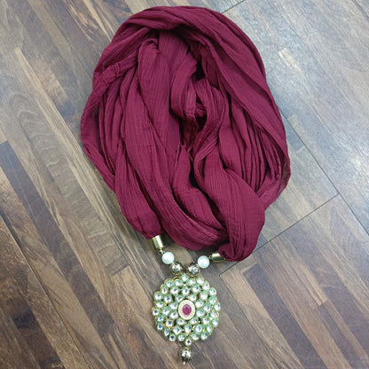 Maroon Georgette Scarf With Kundan Motif