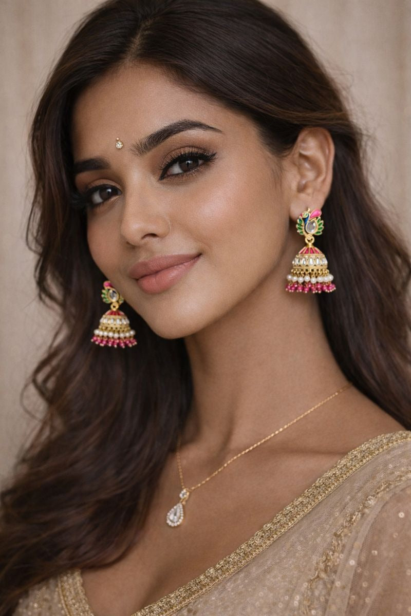 Gold-Plated Peacock Kundan Earrings