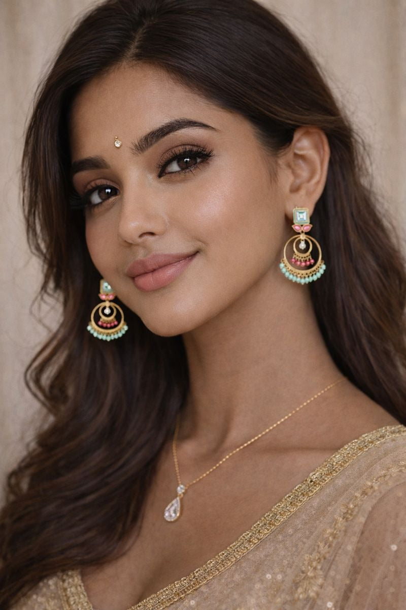 Gold-Plated Kundan Hoop Pearl Earrings