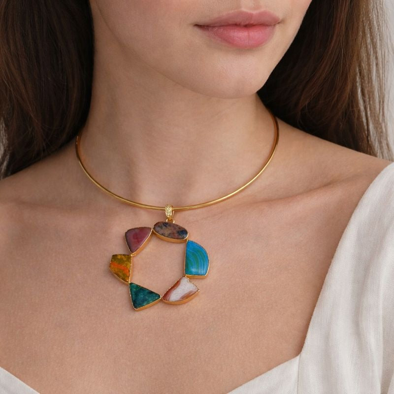 Circle Gold-Plated Multi-Stone Necklace