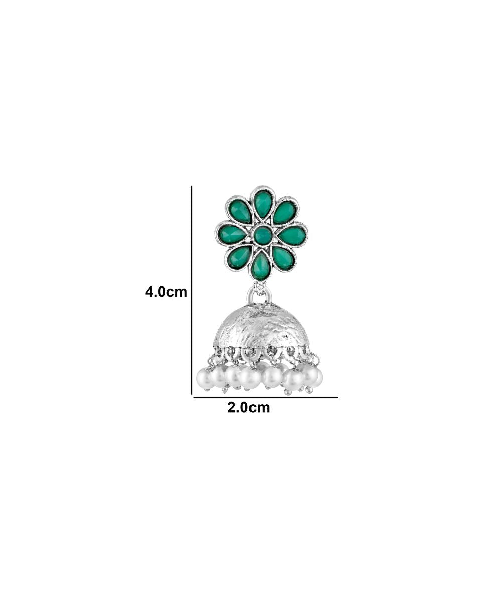 Oxidized Green Stone Jhumki Earrings