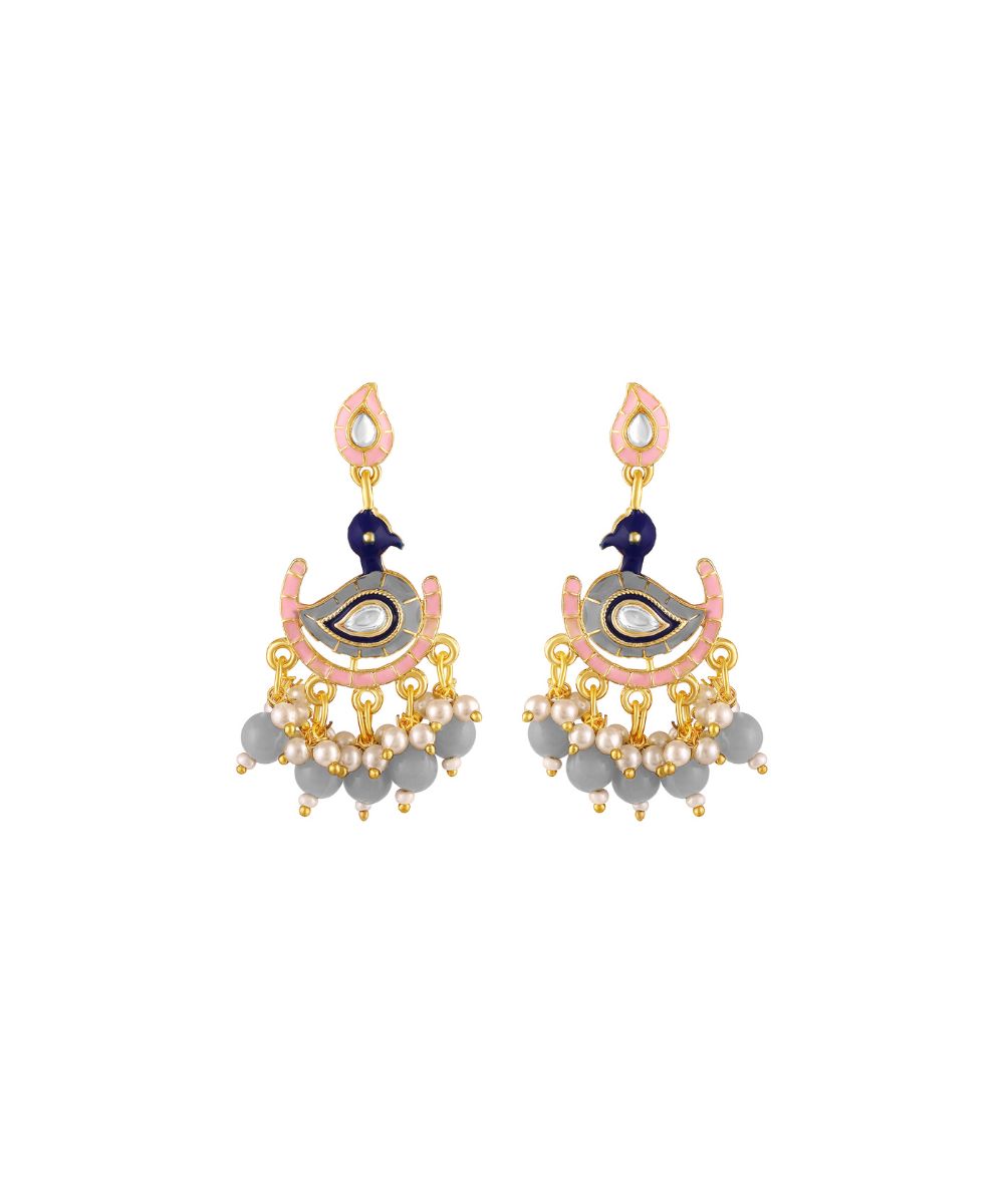 Gold Plated Peacock Style Drop Earrings