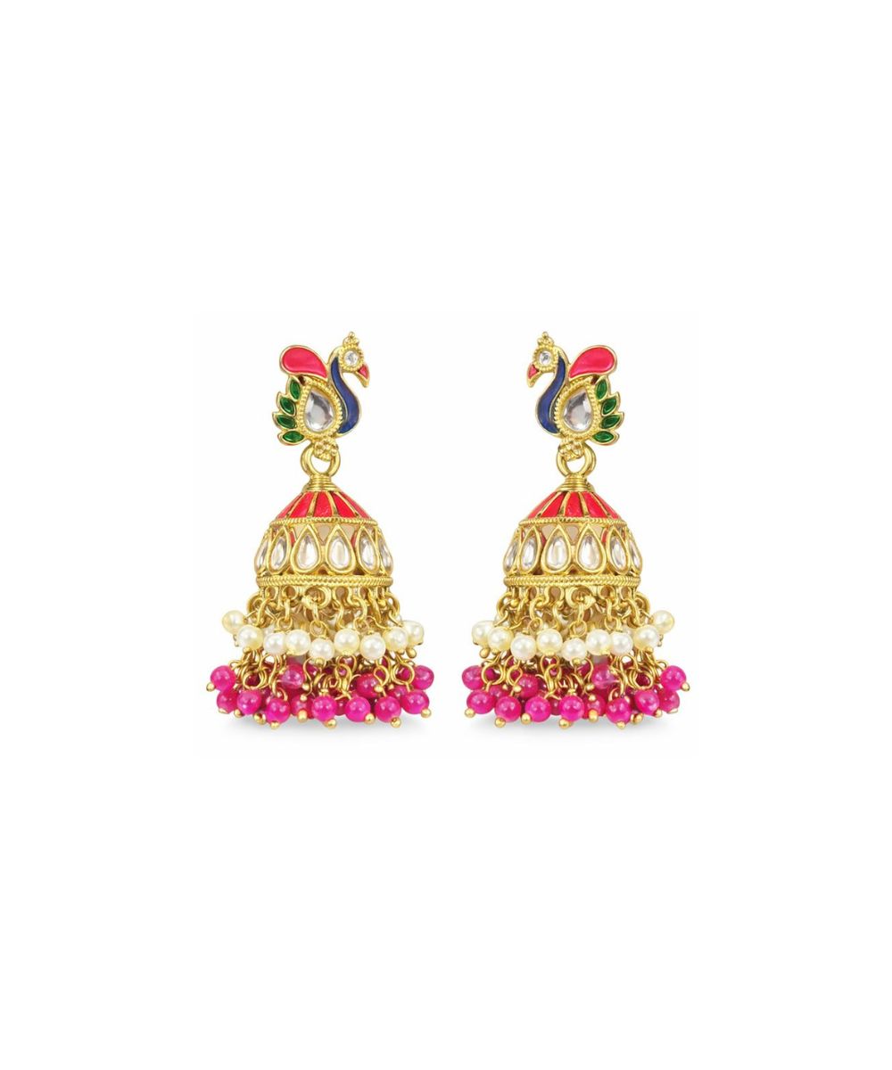 Gold-Plated Peacock Kundan Jhumki Earrings