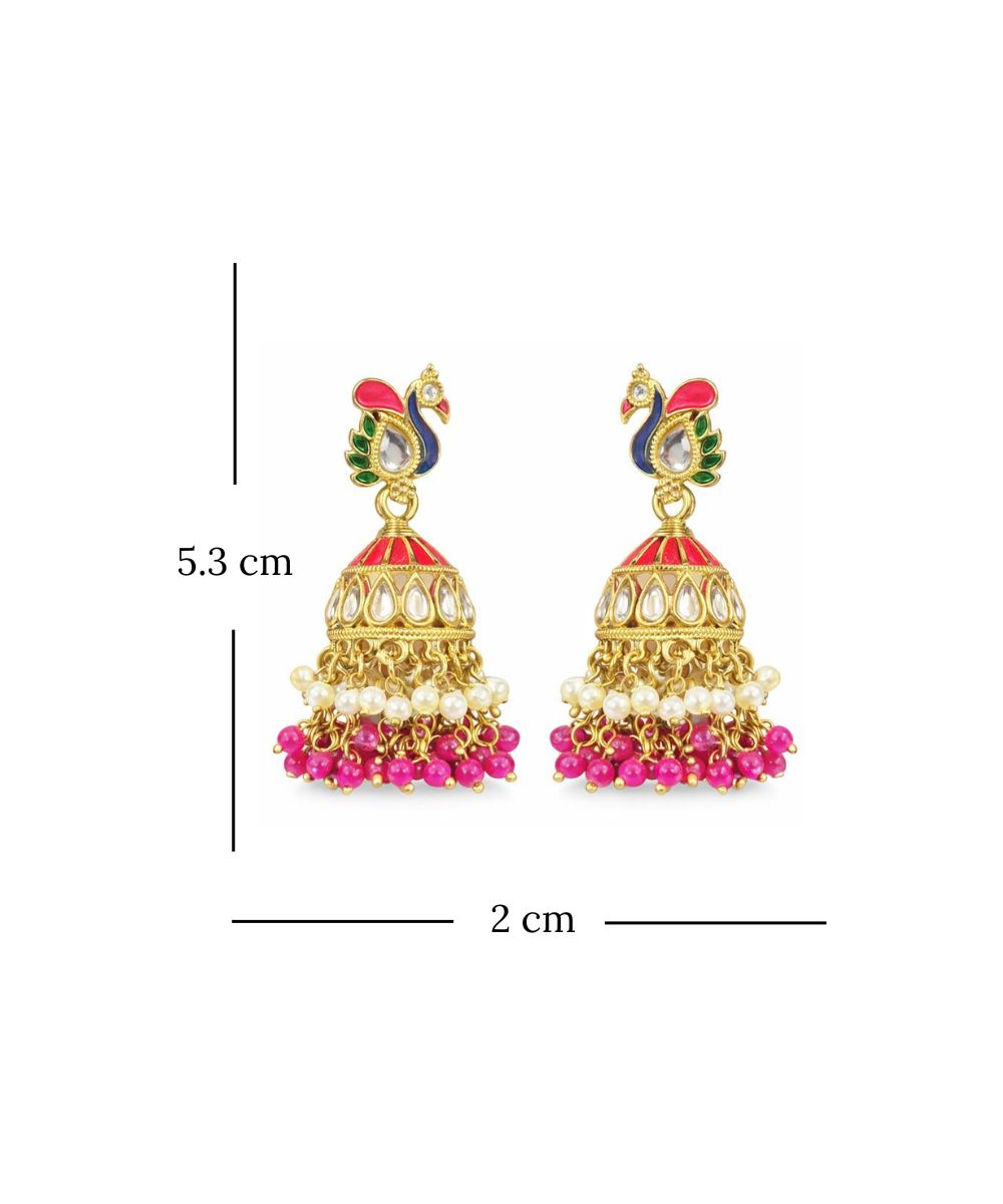 Gold-Plated Peacock Kundan Jhumki Earrings