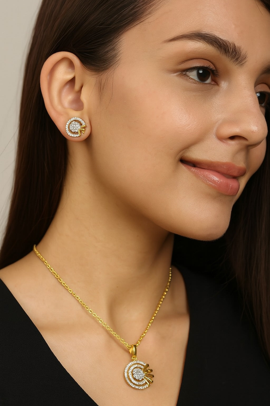 Gold Plated Cubic Zirconia Pendant Set