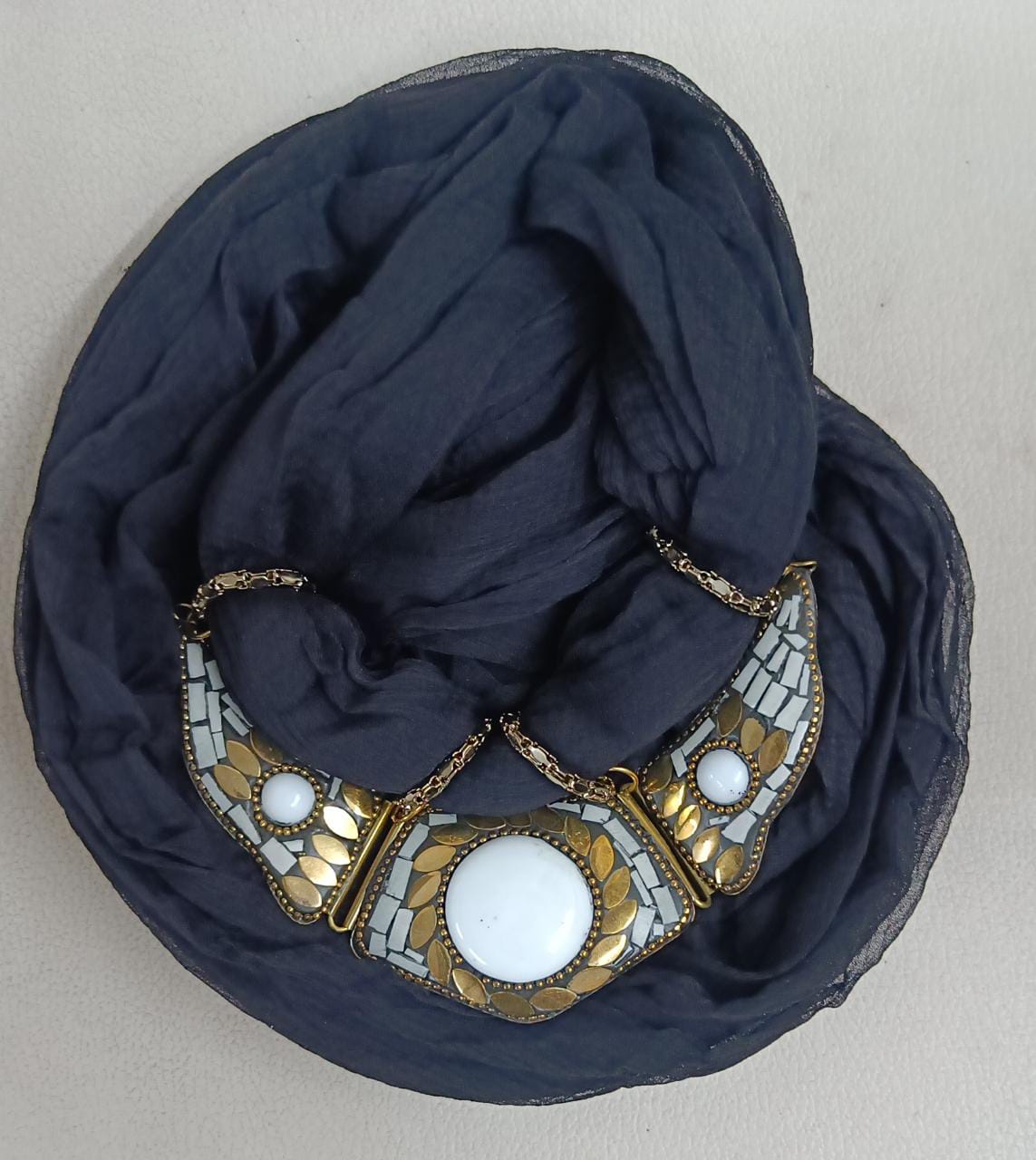 Bdiva Black Georgette Scarf With Indian Jewelry And Oxidised Motif