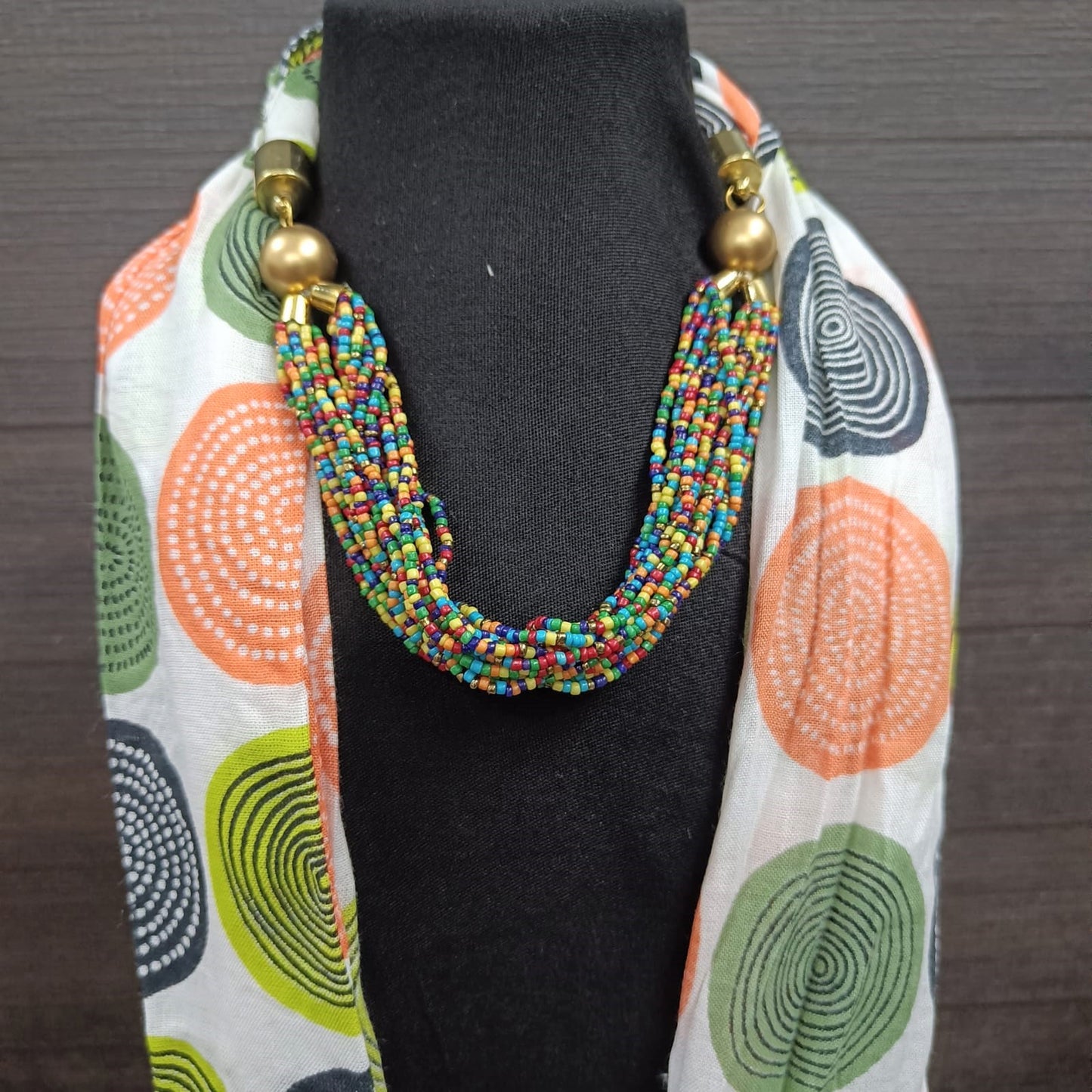 Bdiva Handmade Scarf with Multicolored Seed Beads Necklace