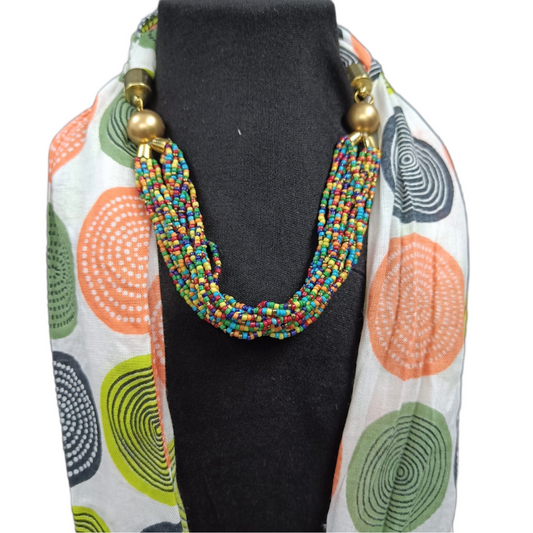 Bdiva Handmade Scarf with Multicolored Seed Beads Necklace