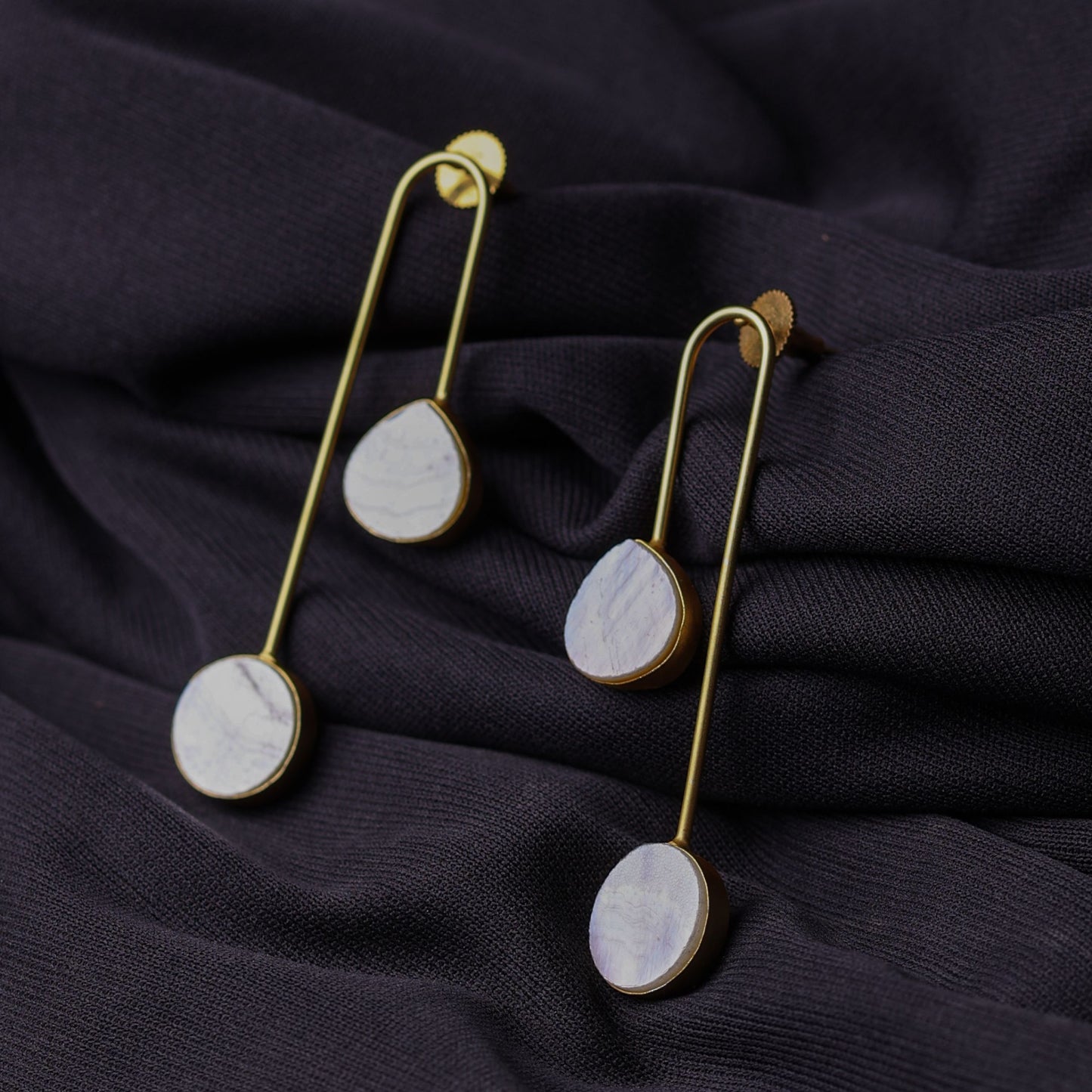 Bdiva 18K Gold Plated Intricately Carved Mother Of Pearl Earrings