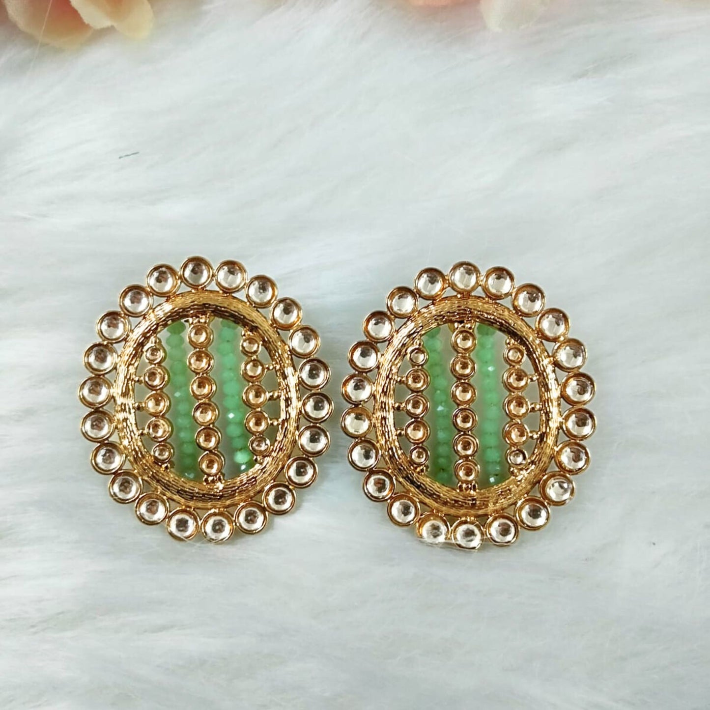 Bdiva 18K Gold Plated Kundan Green Beads Earrings.