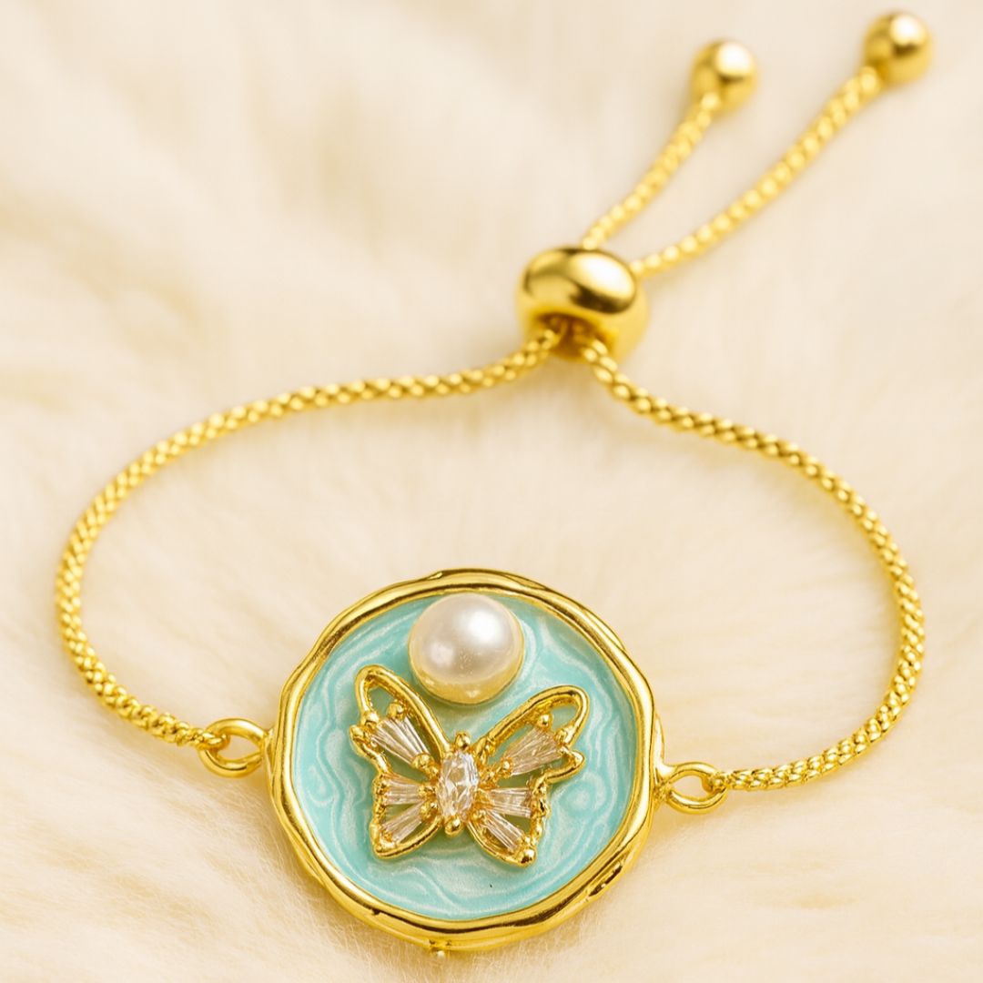Butterfly Pearl Gold-Plated Bracelet