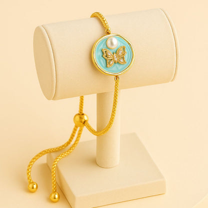 Butterfly Pearl Gold-Plated Bracelet