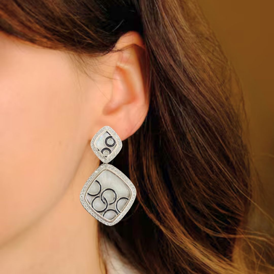 Contemporary High-Quality Rhodium-Plated Dangle Earrings with Tiny Cubic Zirconia Accents