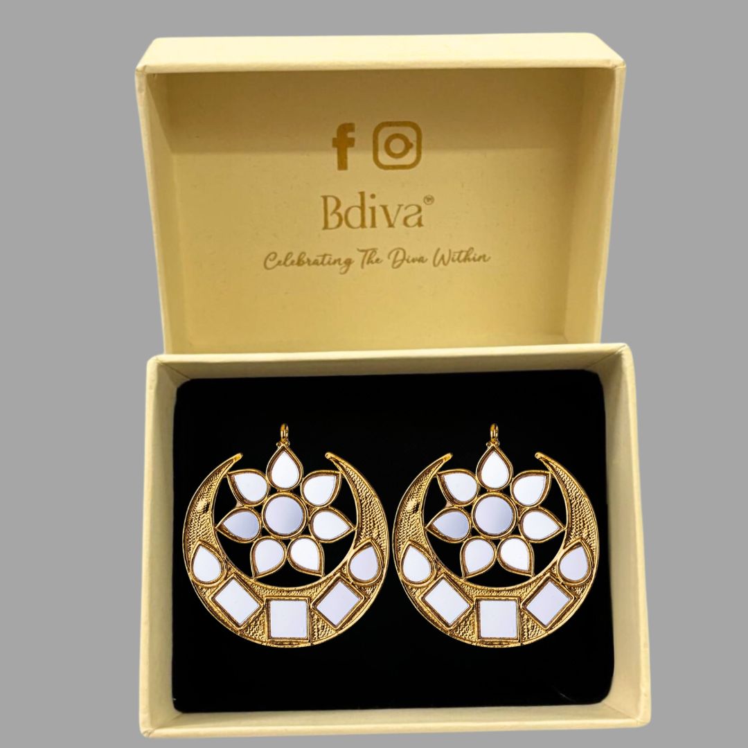 Bdiva 18K Gold Plated Cresent Moon Kundan Earrings