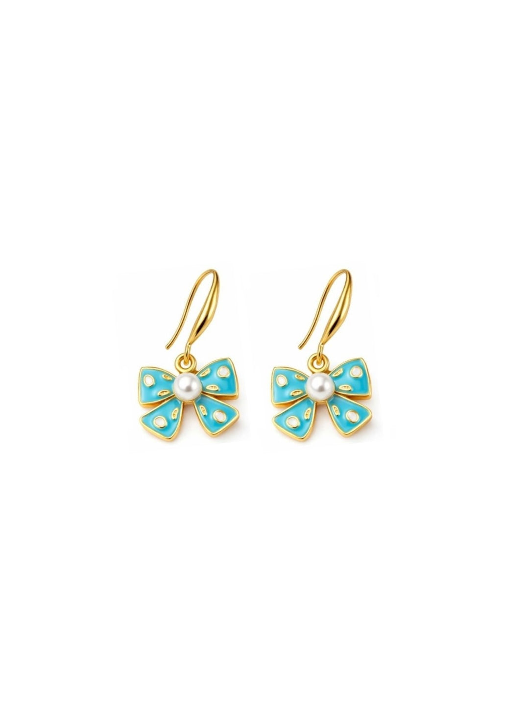 Gold Plated Light Blue Bow Pearl Drop Earrings