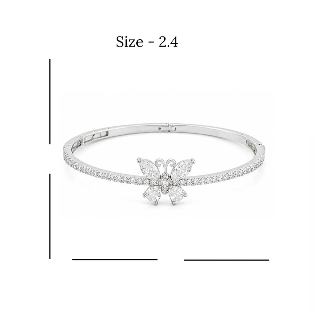 Rhodium Plated Cubic Zirconia Butterfly Bangle