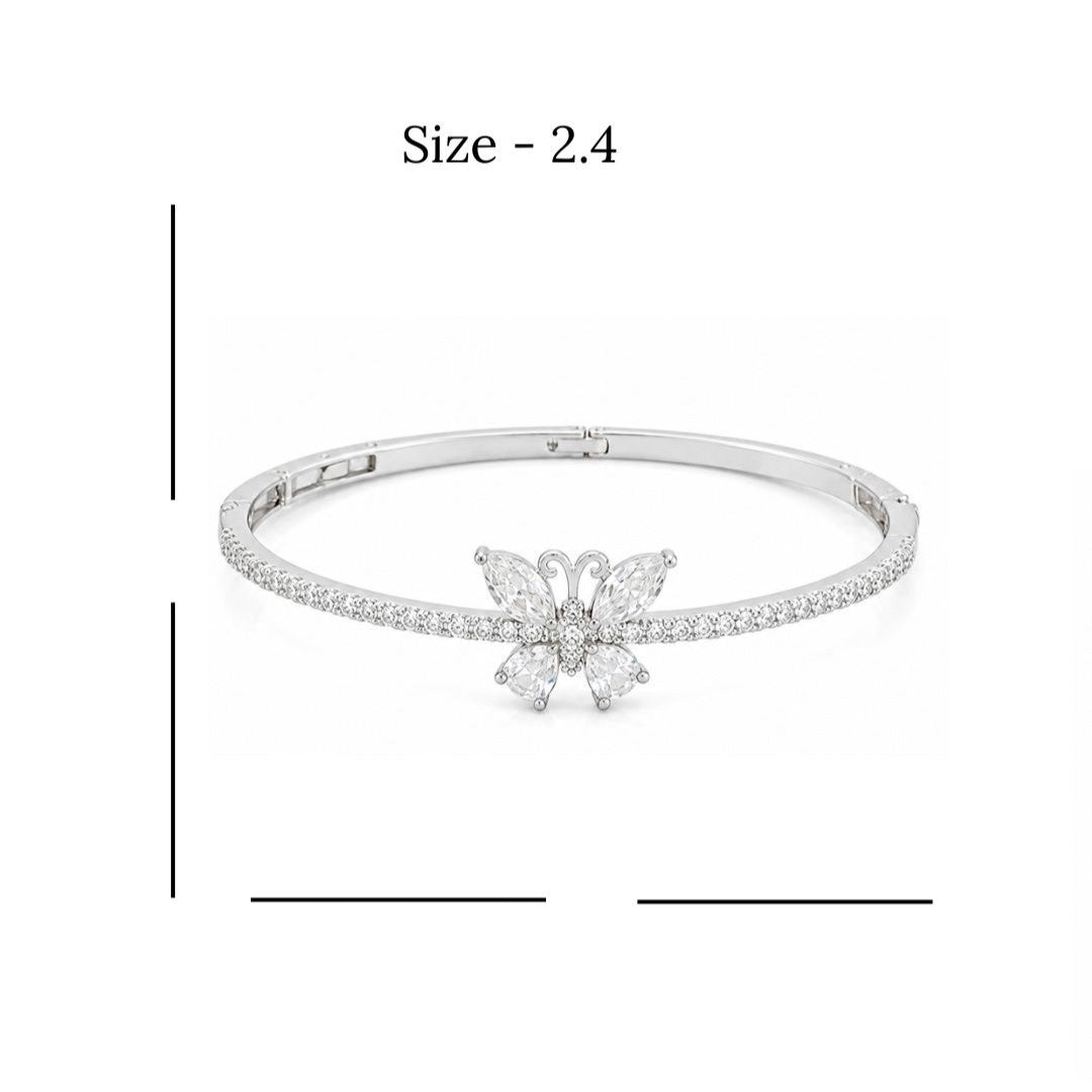 Rhodium Plated Cubic Zirconia Butterfly Bangle