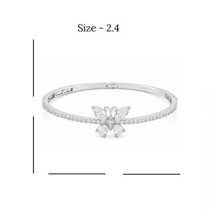 Rhodium Plated Cubic Zirconia Butterfly Bangle