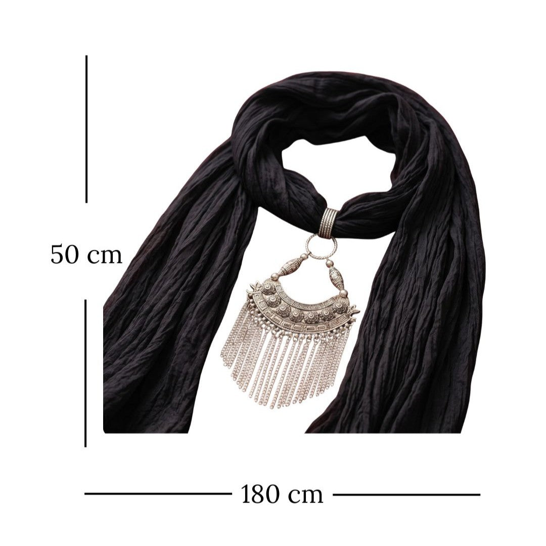 Black Georgette Scarf With Oxidized Motif