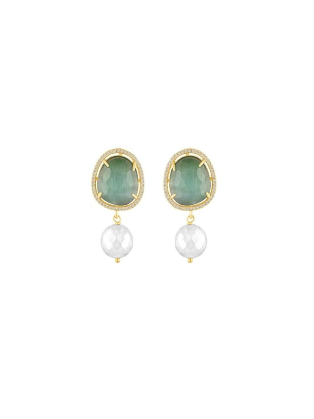 Gold Plated Emerald Stone Drop Earrings