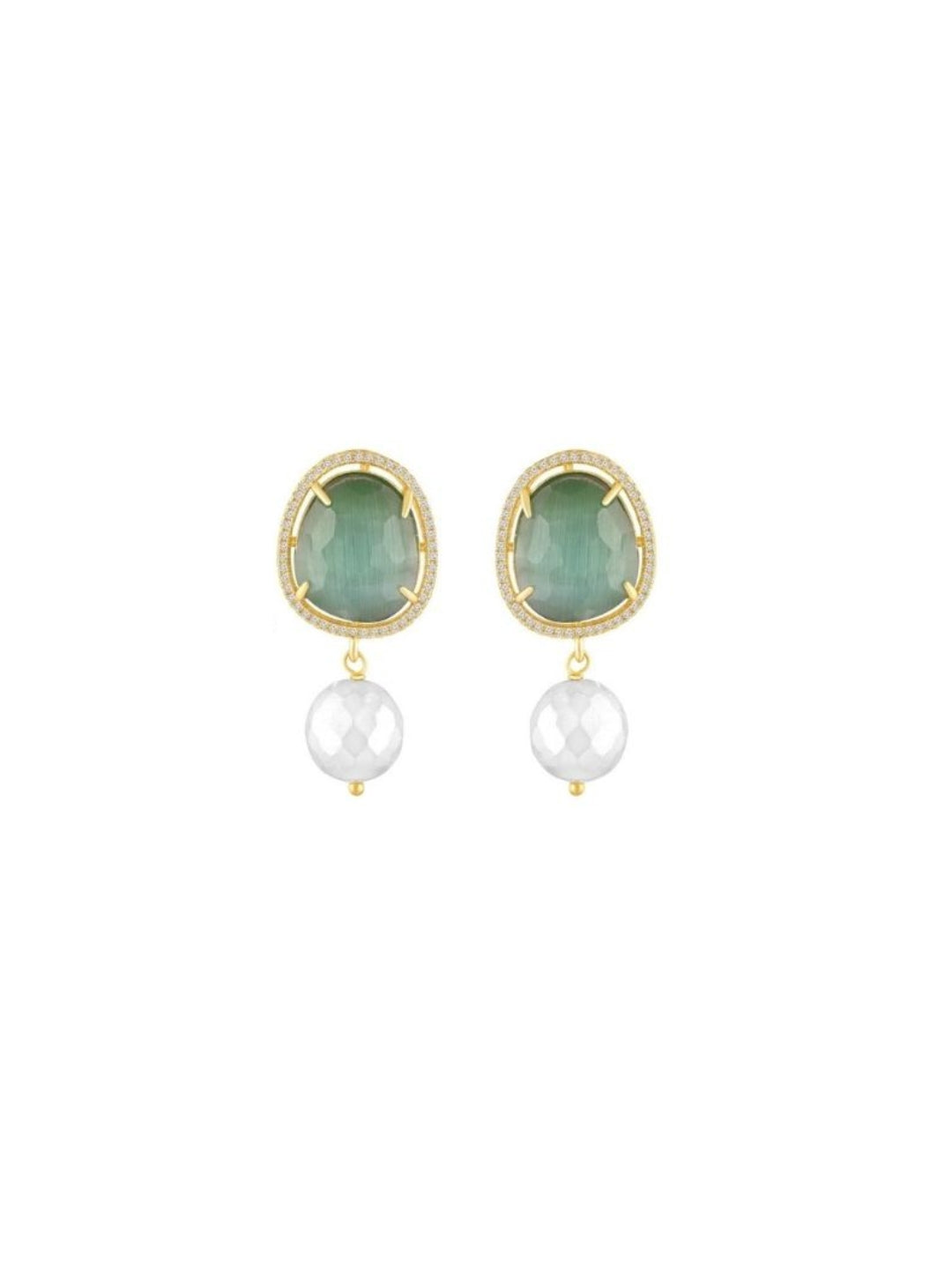 Gold Plated Emerald Stone Drop Earrings