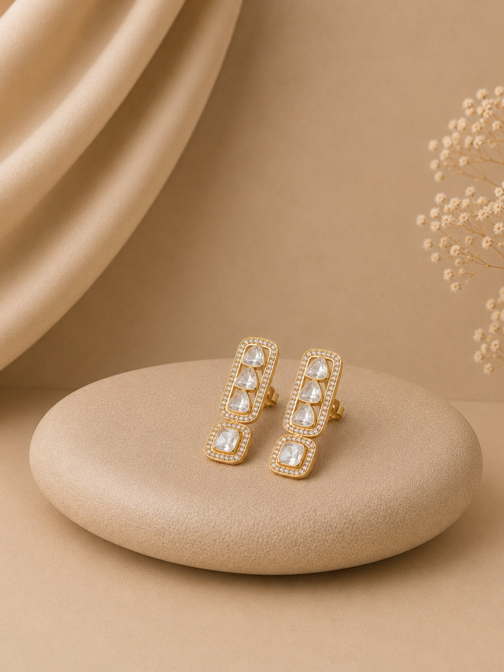 Gold Plated Kundan Drop Earrings