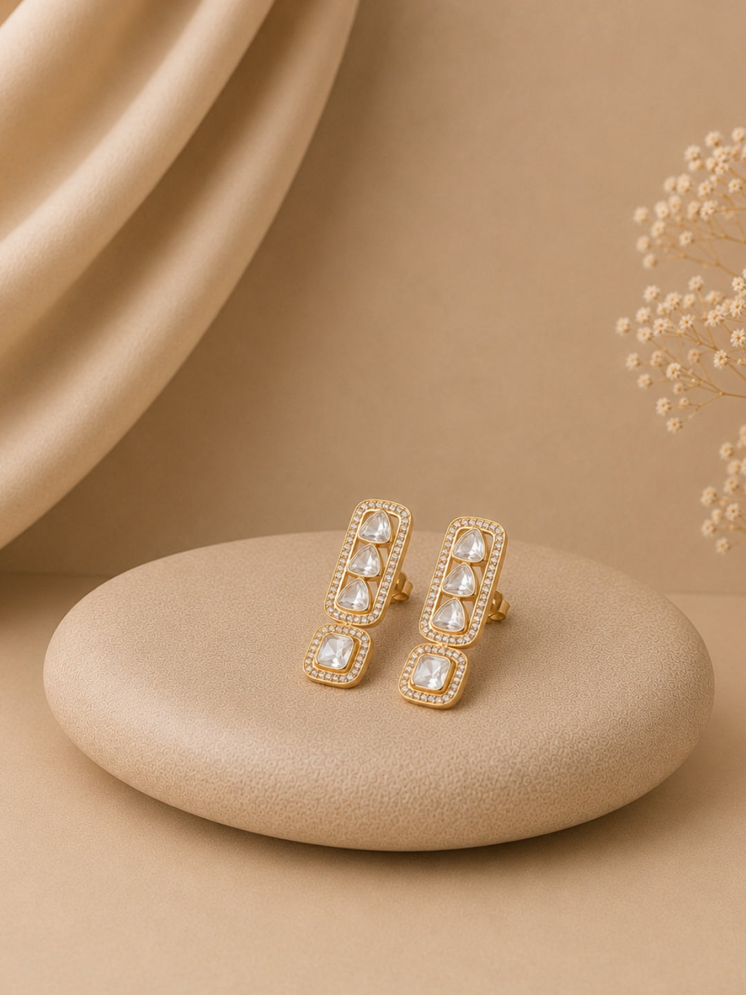 Gold Plated Kundan Drop Earrings