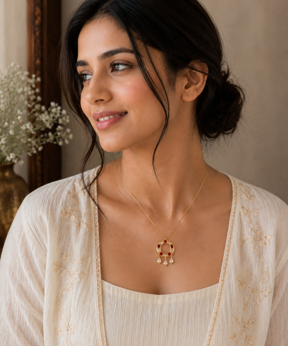 Gold Plated Cubic Zirconia Chain Pendant