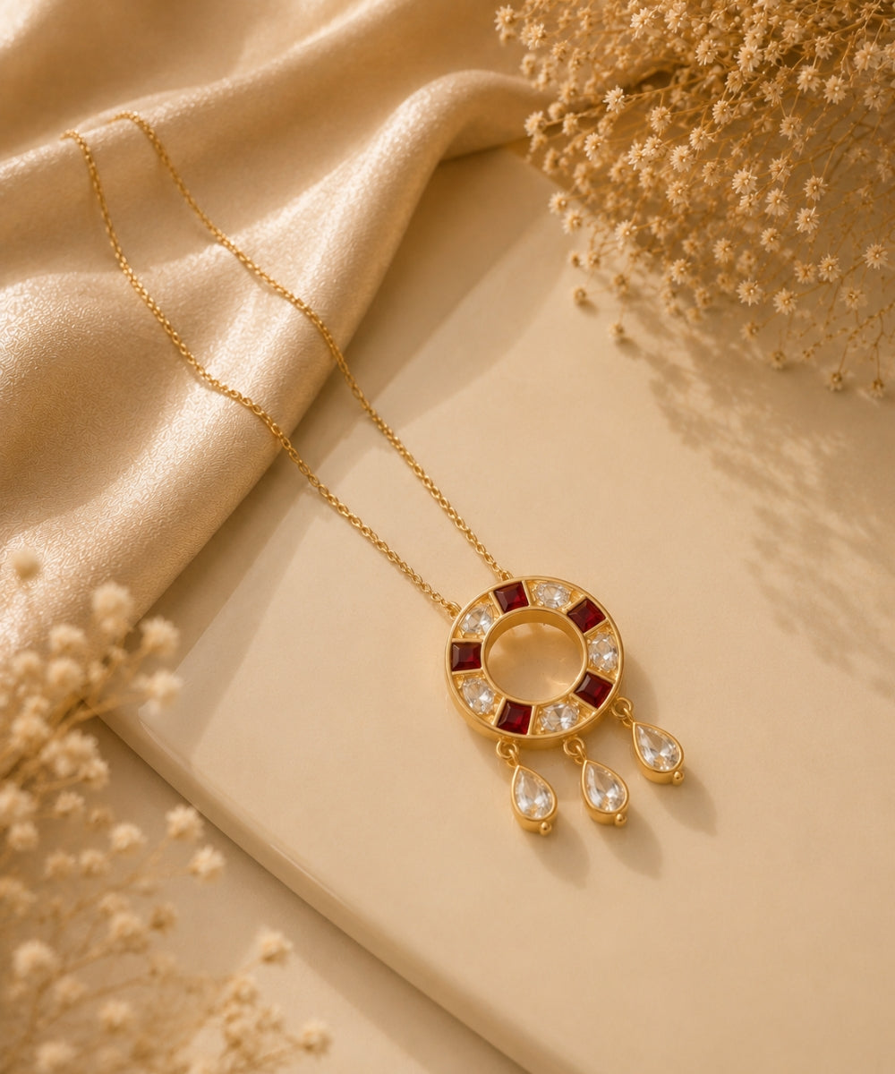 Gold Plated Cubic Zirconia Chain Pendant