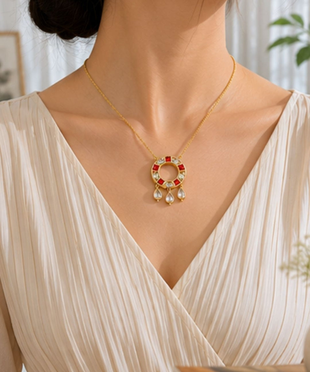 Gold Plated Cubic Zirconia Chain Pendant