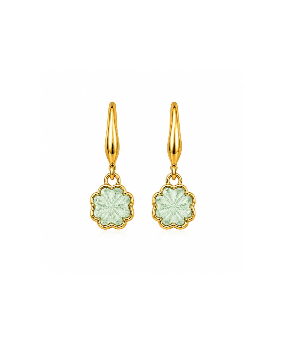 Bloom Gold-Plated Green Cubic Zirconia Floral Drop Earrings