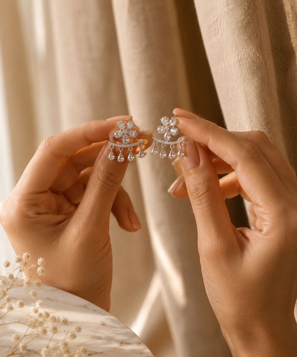 Rhodium Plated Cubic Zirconia Earring