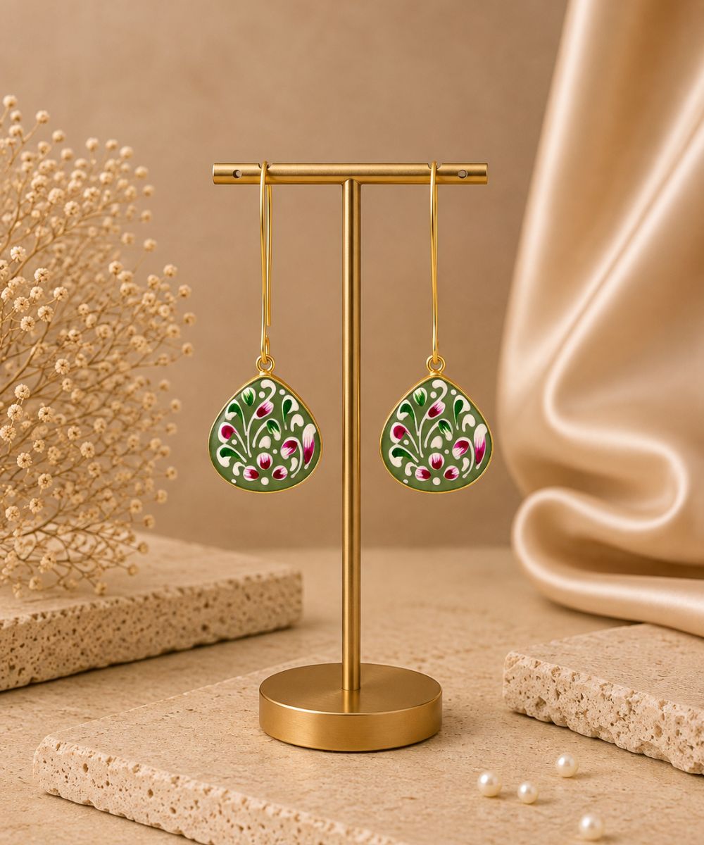 Gold Plated Hand-Painted Drop Earrings