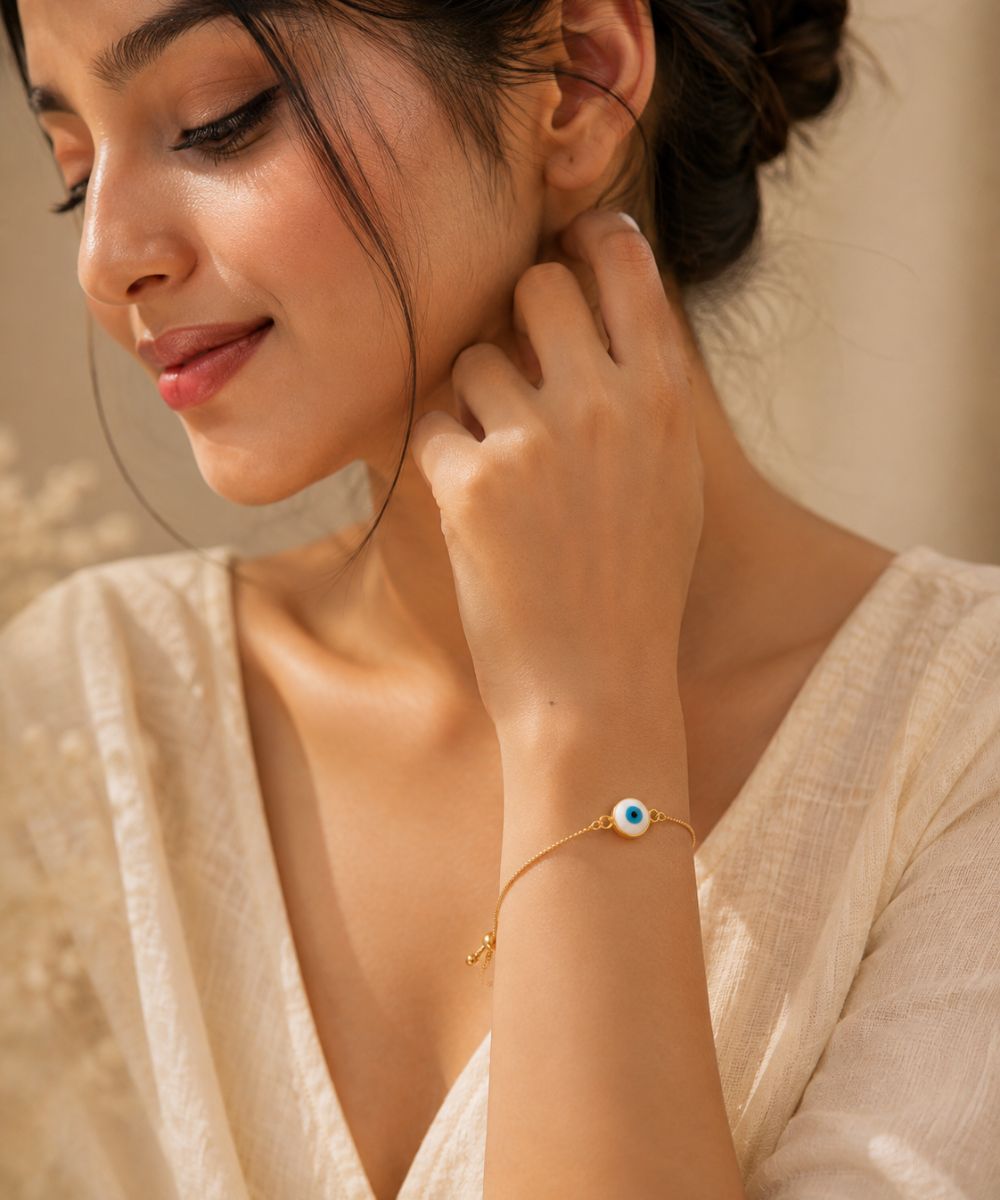 Gold Plated Evil Eye Adjustable Bracelet