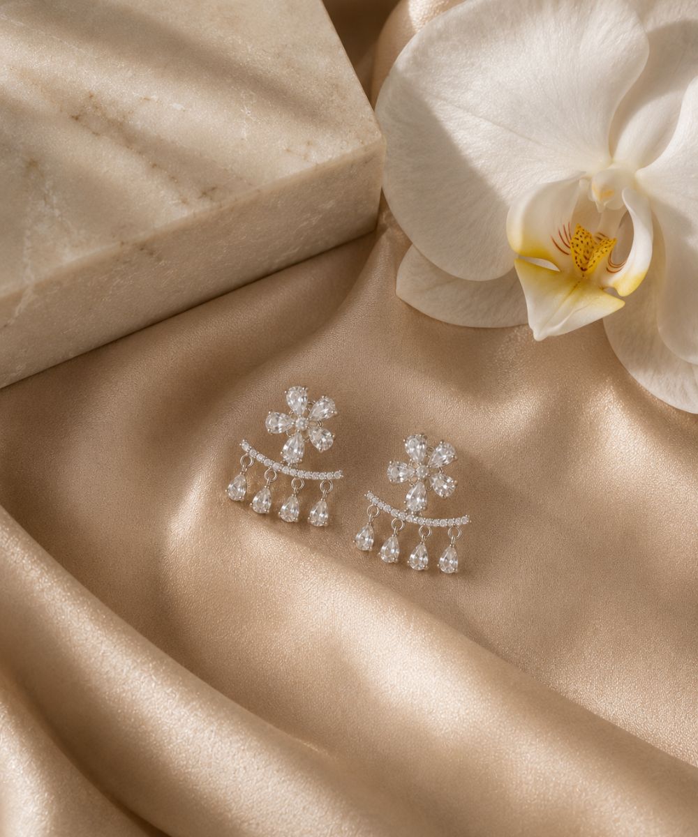 Rhodium Plated Cubic Zirconia Earring
