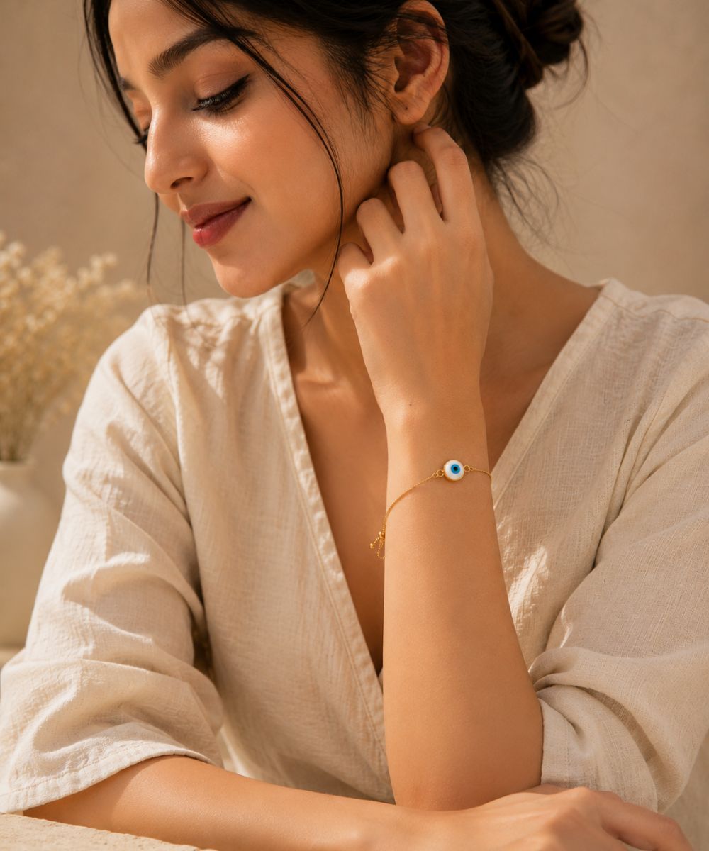 Gold Plated Evil Eye Adjustable Bracelet