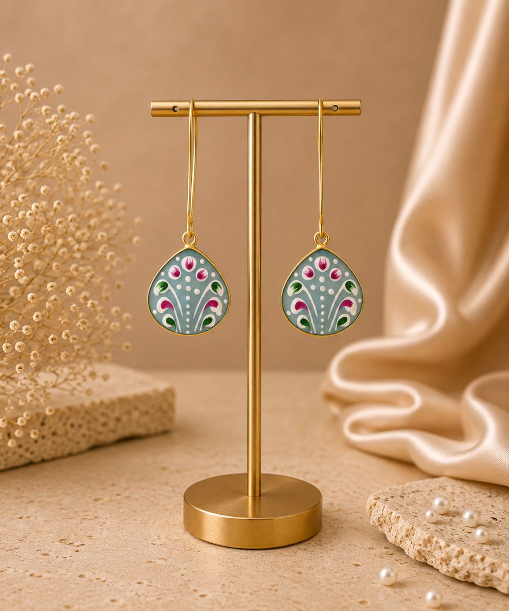 Gold Plated Hand-Painted Drop Earrings
