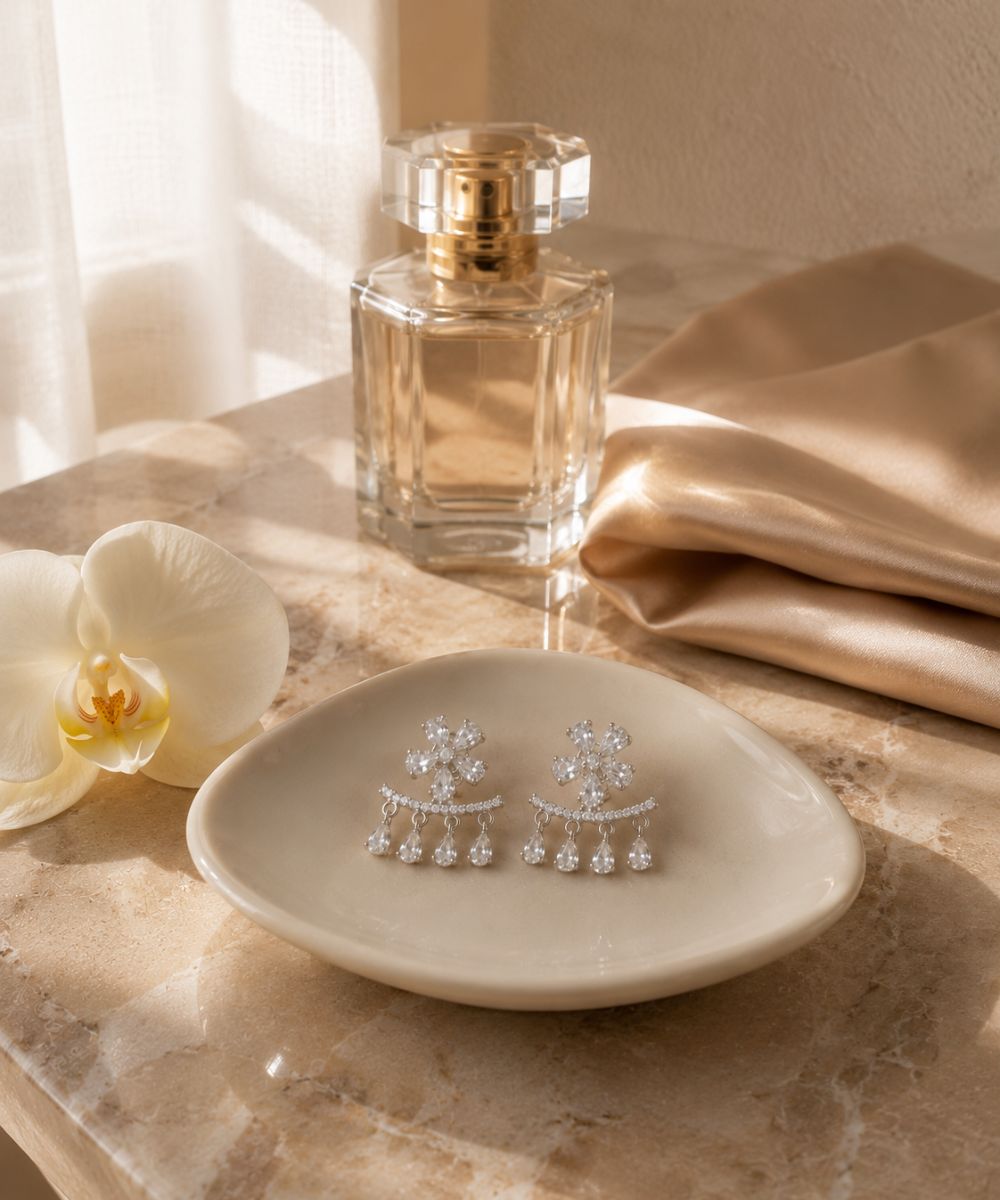 Rhodium Plated Cubic Zirconia Earring