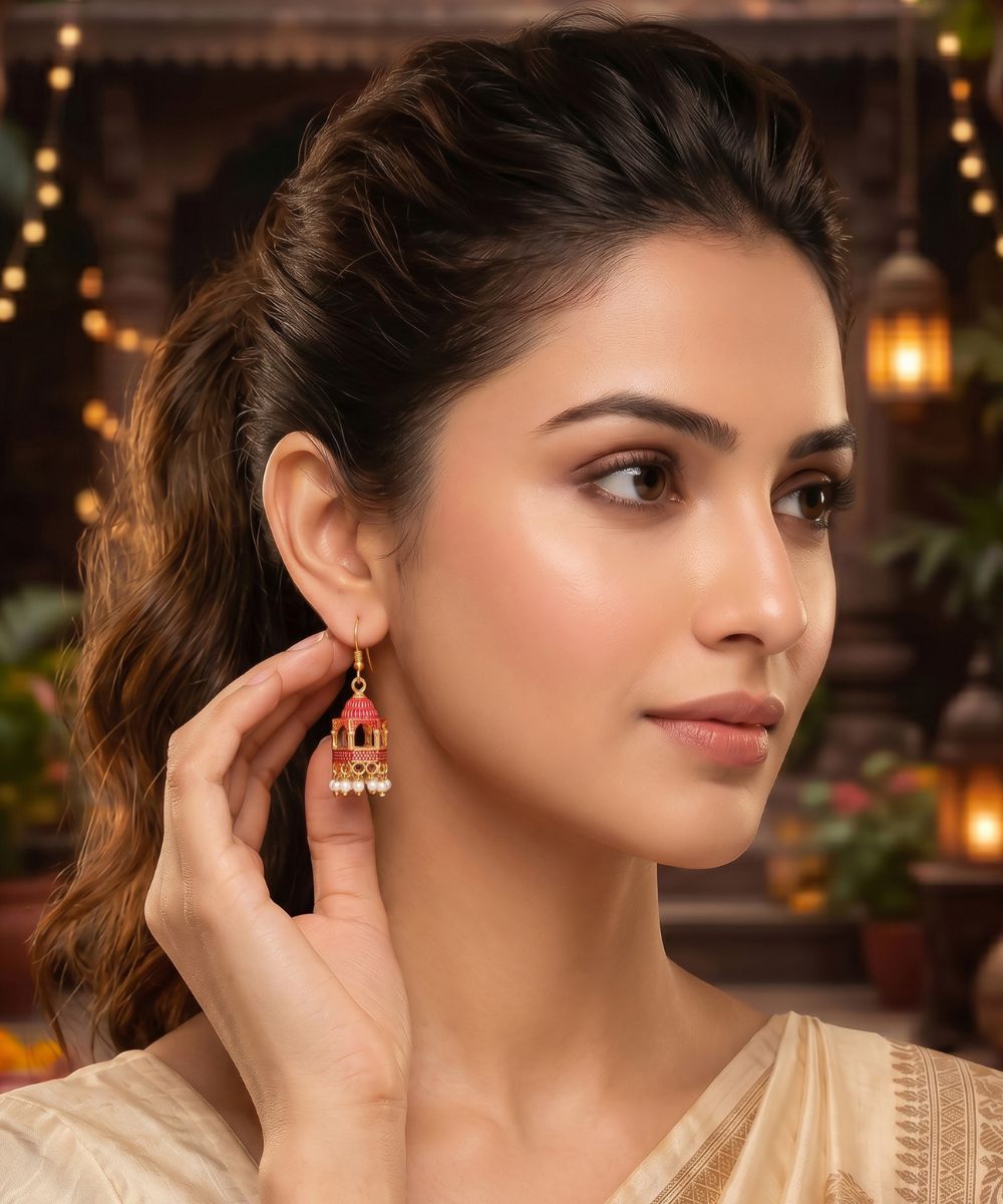Gold Plated Jarokha Jhumki Earrings