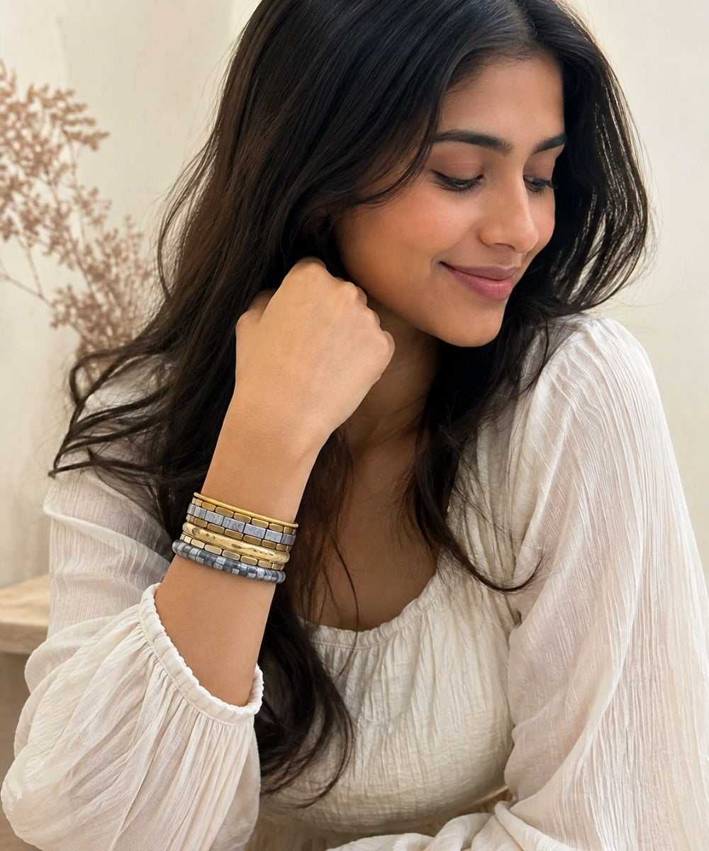 Gold Plated Stone Chips Set of Bangles