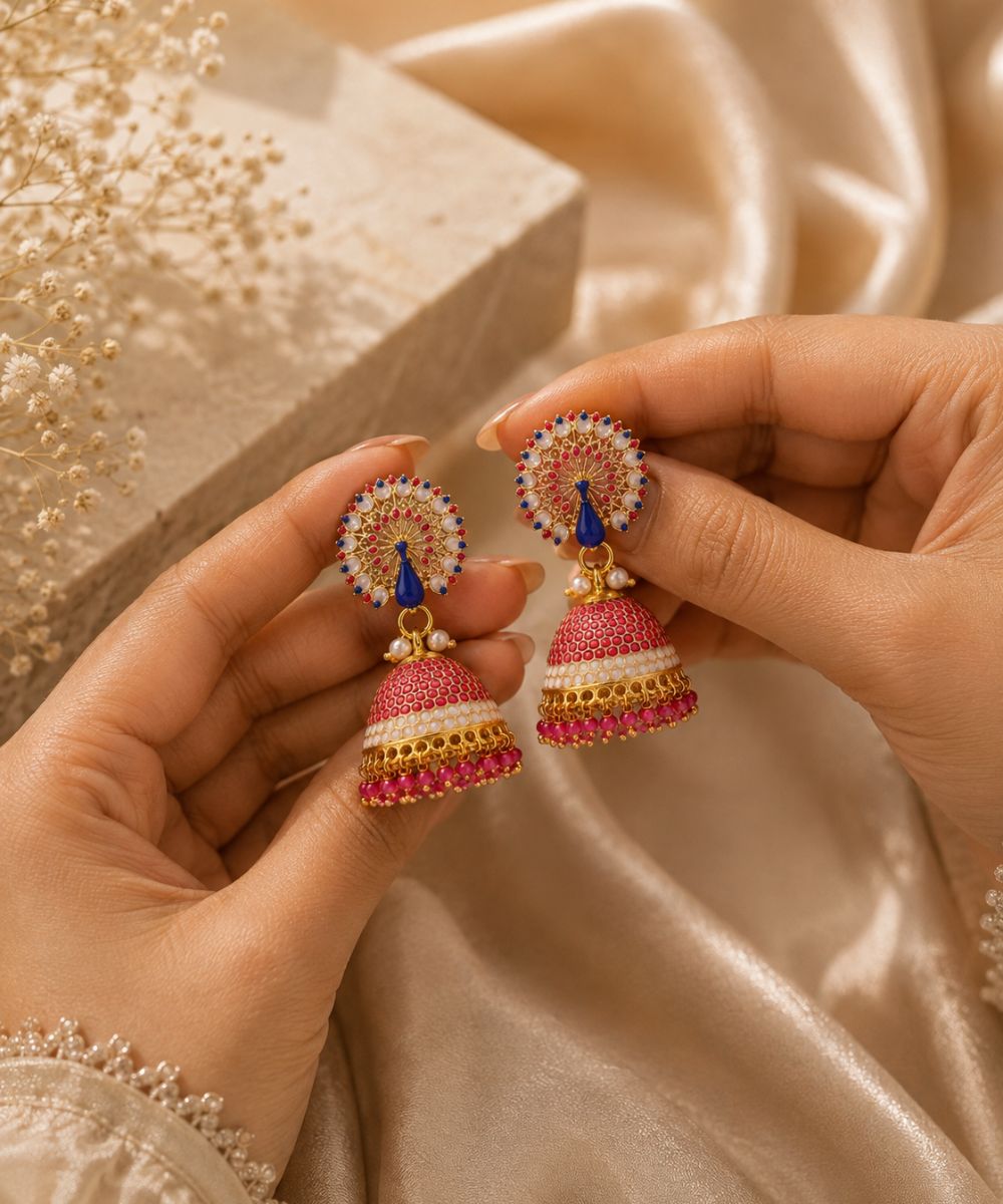 Gold Plated Peacock Style Jhumki Earrings